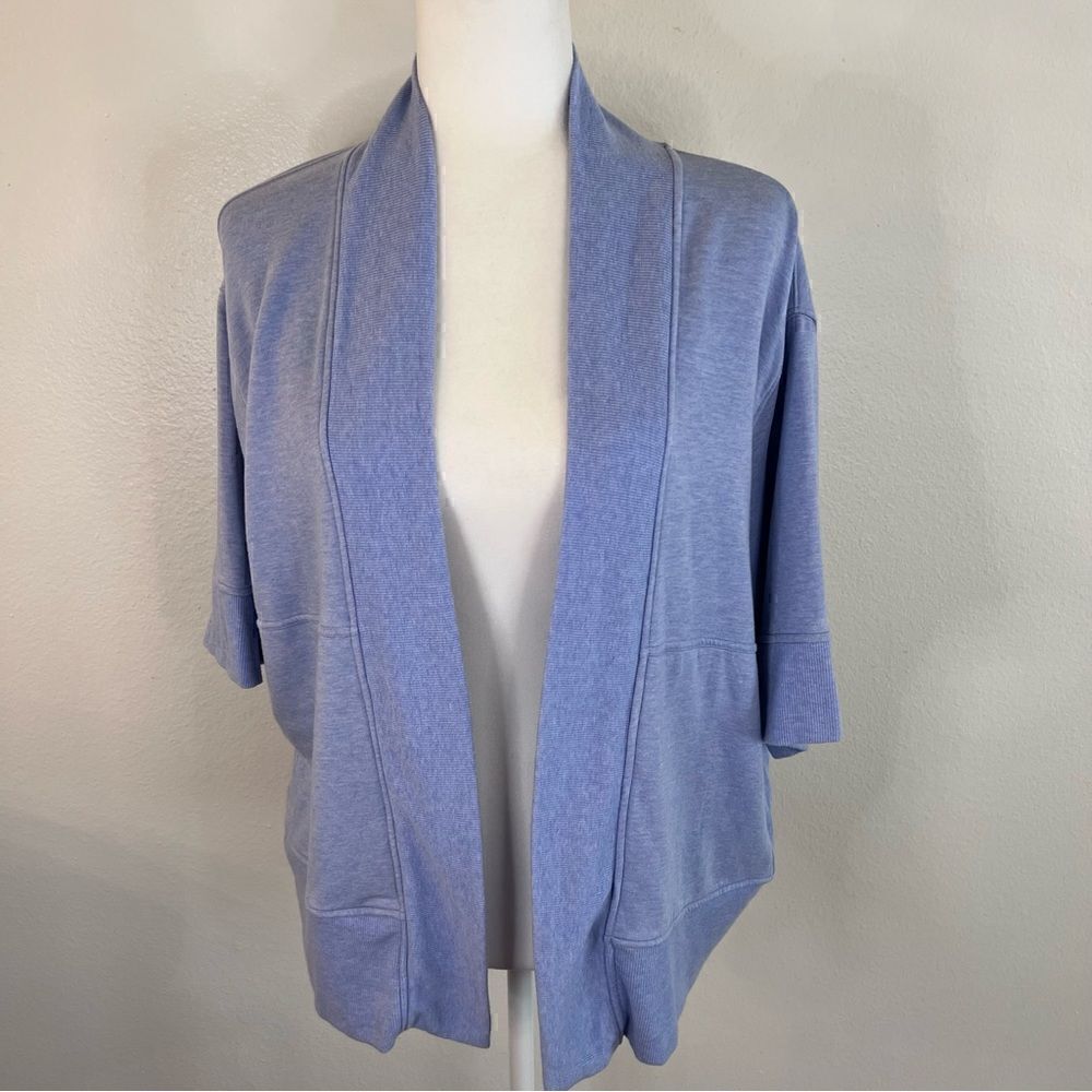 Athleta Lotus Wrap Cardigan Sz XXS/XS Blue Oversized Open Front with Pockets